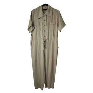 Banana Republic Utility Jumpsuit Womens M Tan Short Sleeve Button Front Closure